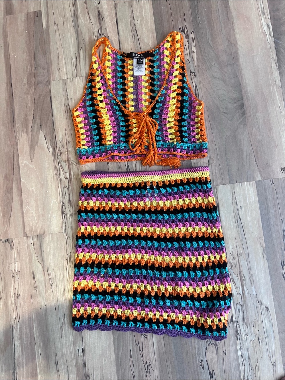 Crochet Two-Piece Kids Dress Set in Multicolor